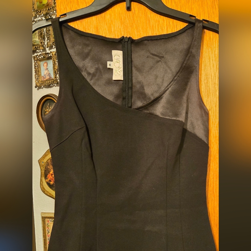 Cadie Elegant Black Scuba & Satin Vintage Mini Dress SzM - Picture 3 of 10